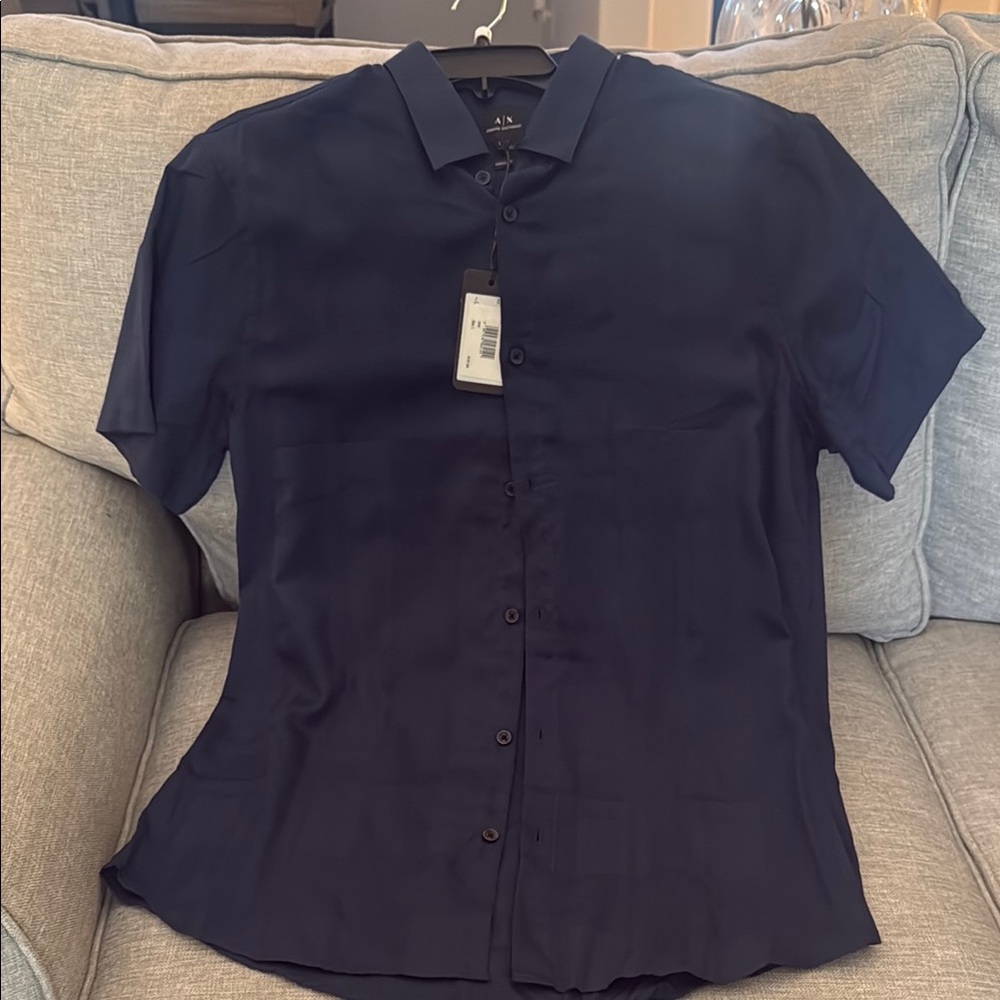 Armani Exchange Dark Blue Button-Up Shirt